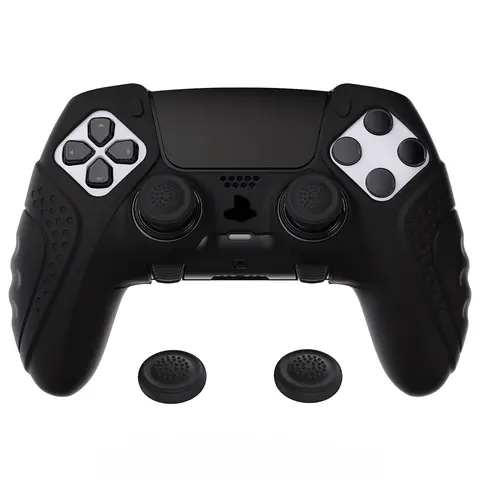[For PS5 Edge Controller Only] PlayVital Guardian Edition Anti-Slip Ergonomic Silicone Cover Case for PS5 Edge Controller, Soft Rubber Protector Skin for ps5 Edge Wireless Controller with Thumb Grip Caps - Black,Xmas gaming Gift for Adult Men Teen Boys