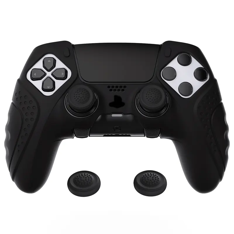 [For PS5 Edge Controller Only] PlayVital Guardian Edition Anti-Slip Ergonomic Silicone Cover Case for PS5 Edge Controller, Soft Rubber Protector Skin for ps5 Edge Wireless Controller with Thumb Grip Caps - Black,Xmas gaming Gift for Adult Men Teen Boys