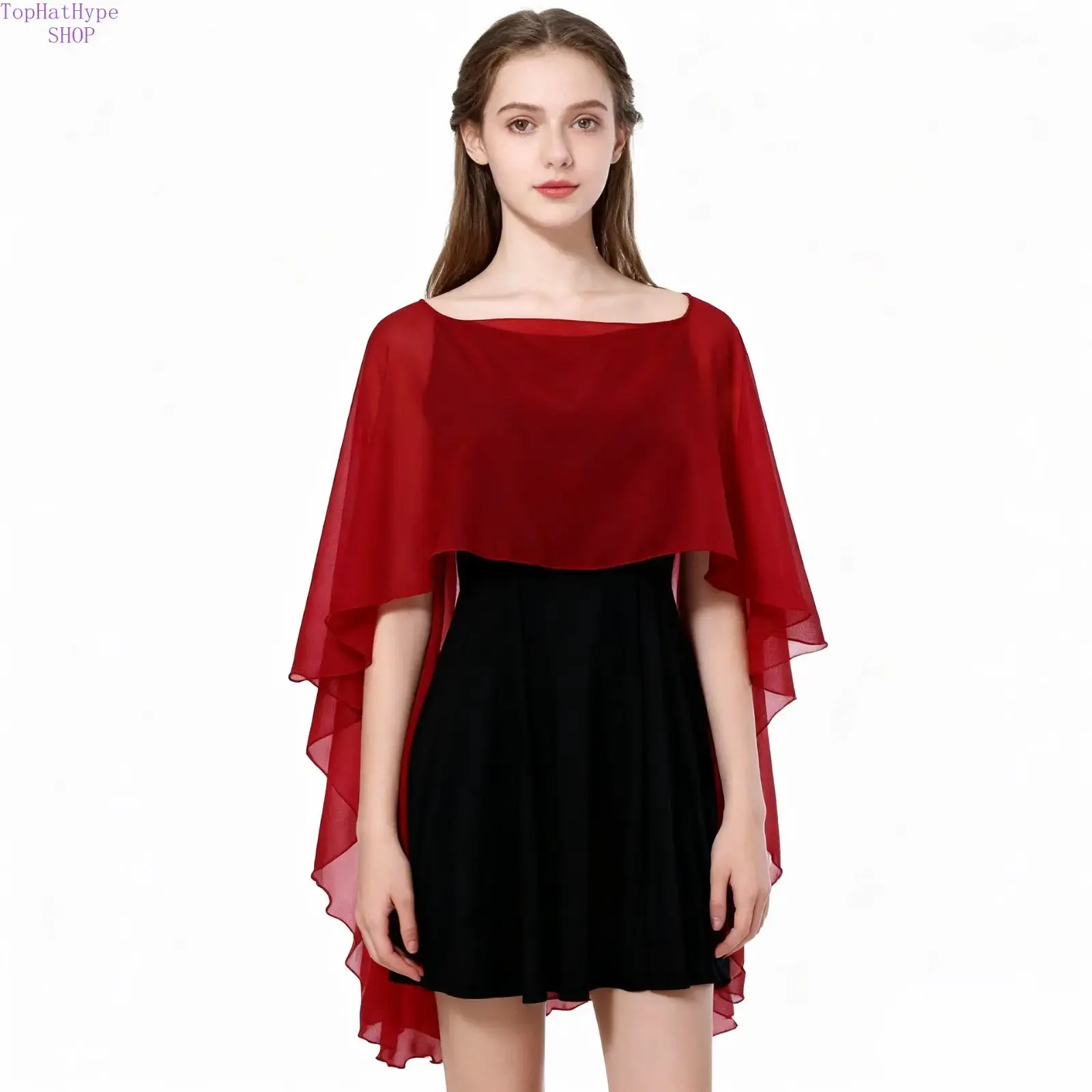 Women's Pull-On Chiffon Poncho Shawl Cloak - Lightweight, Breathable, Flowy Sheer Loose-Fit Swimsuit Coverup with Extended Sunscreen Arm Covers, Summer Beach Casual Outerwear