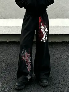 Angel Cross Print Flared Trousers, Unisex Retro Sweatpants, Comfortable Breathable Loose Fit, Five Sizes Available, Home & Outdoors Wear