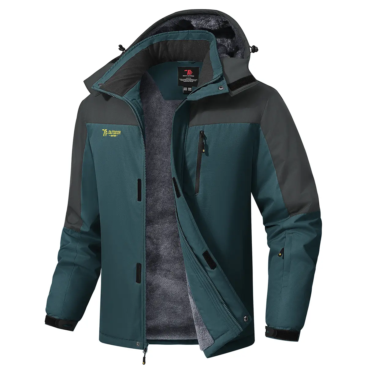 GOPUNE Men's Winter Waterproof Windproof Jacket Ski Snow Jacket Fleece Lined Insulated Snowboard Coat with Detachable Hood & 5 Pockets Cold Weather Outerwear for Snowboarding, Outdoor Work, Hiking & Camping