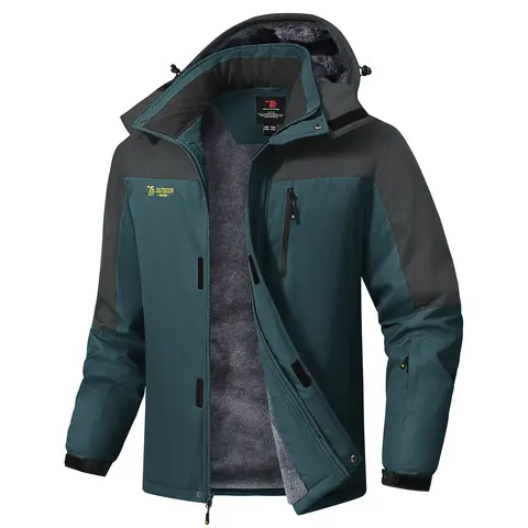 GOPUNE Men's Winter Waterproof Windproof Jacket Ski Snow Jacket Fleece Lined Insulated Snowboard Coat with Detachable Hood & 5 Pockets Cold Weather Outerwear for Snowboarding, Outdoor Work, Hiking & Camping
