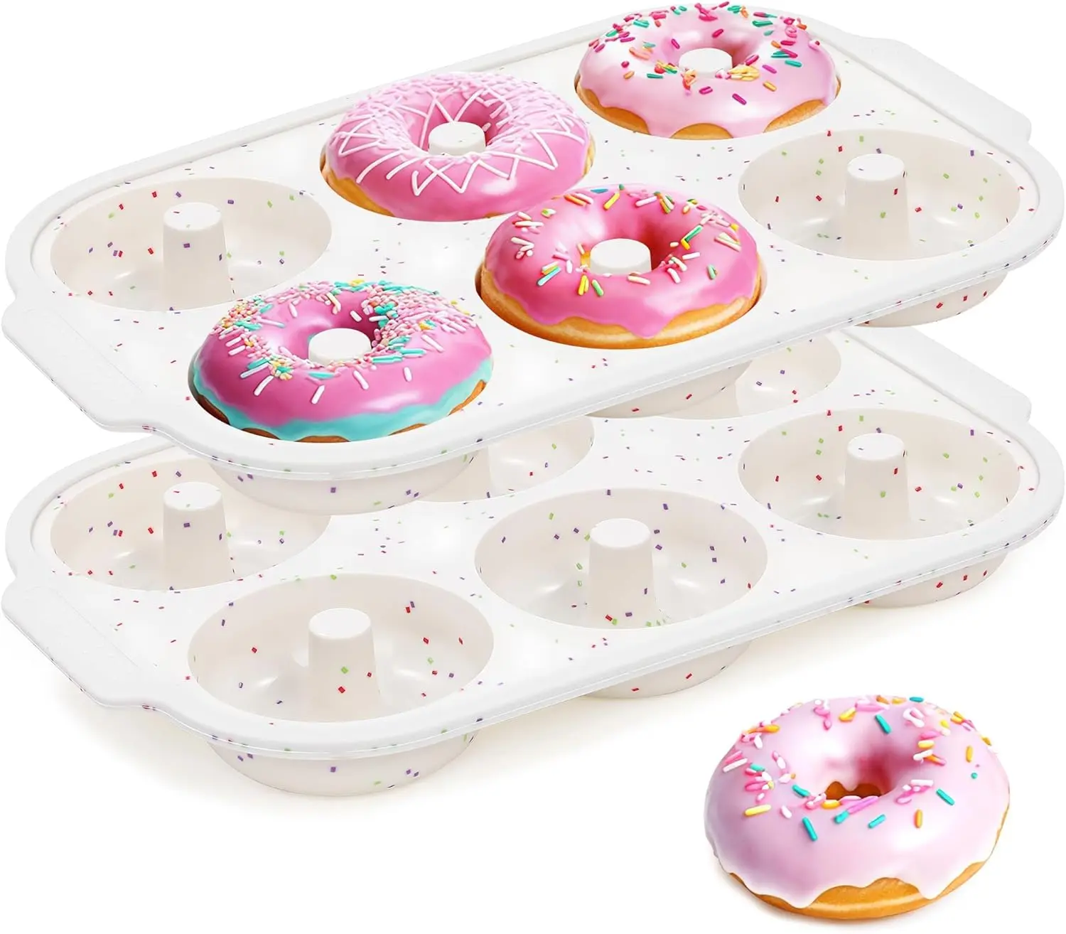 Silicone Donut Pan for Baking, 6 Cavity, 3.25 Inch, Cream | 2 Pcs, with Metal Reinforced Frame, Nonstick, Large Bagel Molds