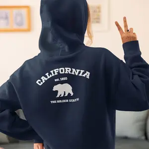 California Bear Silhouette Hoodie | Unisex College Style Sweatshirt | Golden State Graphic Pullover | Back Print Cali Apparel