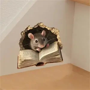Quirky Reading Mouse Hole Wall Sticker, Decorative Sticker, Easy DIY Matte PVC Animal Print Decor, Self-Adhesive Removable Decoration for Living Room & Entrance, Home Decor
