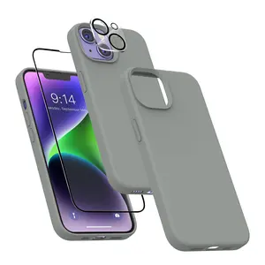 MXX Silicone Case for iPhone 14 Plus,Screen Protector,Camera Lens Protector Cover Soft Anti-Scratch Microfiber Lining,Liquid Gel Finish Coating Fullbody Protection 6.7 inch 2022 (Charcoal Gray)