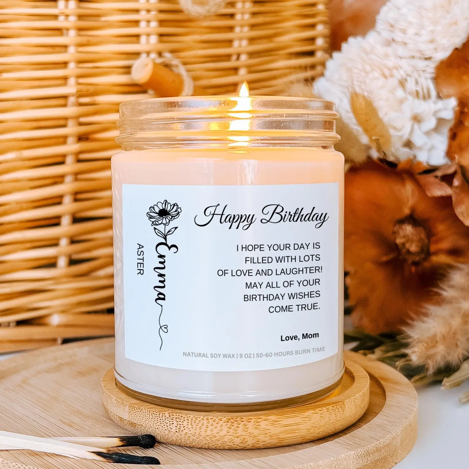 Custom Name Daughter Birthday Candle Gift Personalized Birth Flower Gift Candle Birthday Gift for Friend Gift for Her Nan Grand Mom Present