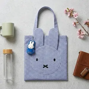 Iffy Checkered Bunny Tote Bag – Cute Aesthetic Shoulder Bag (Charm Included)