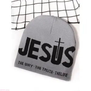 Unisex Y2K Letter Jacquard Knit Beanie Hat, One Size Fits All With Cross & Heart Printed Pattern, Soft Stretchy Heat Retention Warm Winter Cap, Trendy Streetwear Headwear For Cold Weather Daily Outfits And Outdoor Sports