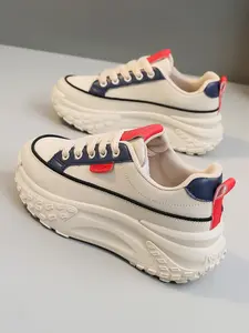 Women's Fashionable Lace Up Platform Sneakers, Casual Comfortable Breathable Sports Shoes, Female All-match Round Toe Chunky Sneakers for Daily Life, Girl, Breathable Walking Footwear