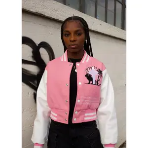 Cropped Pink Letterman Jacket