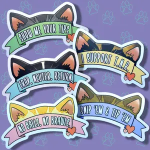 Cat-Cute-Matte Sticker - Trap Neuter Return - TNR Support - Snip 'Em and Tip 'Em - No Balls No Brawls - Show Me Your Tips - 3.65"x2"