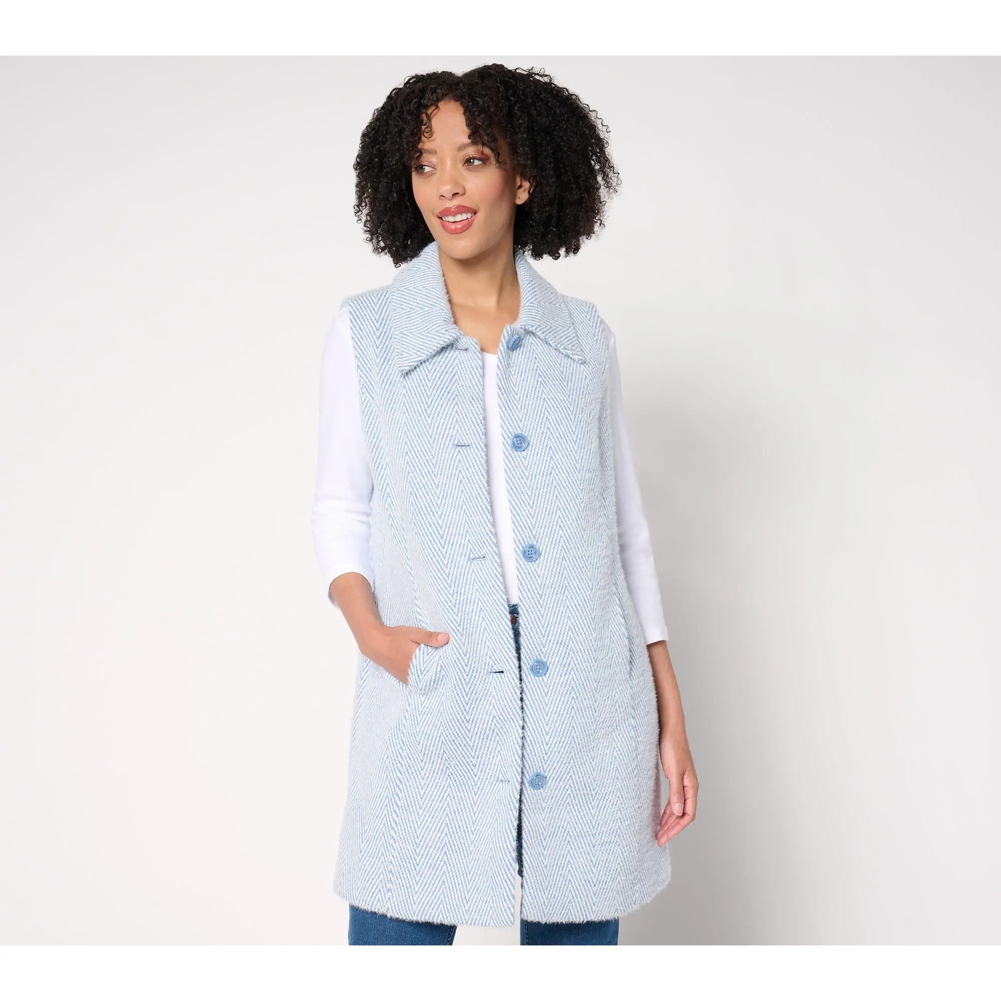 GRAVER Susan Graver Petite Knit Jacquard Duster Vest