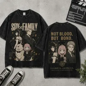 Spy Family Washed Anime T Shirt, Vintage Acid Wash Manga Tee, Japanese Streetwear Graphic Shirt
