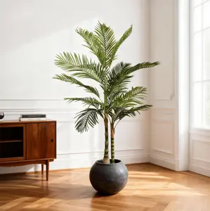 5FT-6FT Realistic Golden Cane Faux Palm Tree - Indoor-Outdoor Home Decor Artificial Tropical Plant with Creative Design, Detachable Compressible Packaging, Stable Quality, Easy-to-Clean Fabric Construction