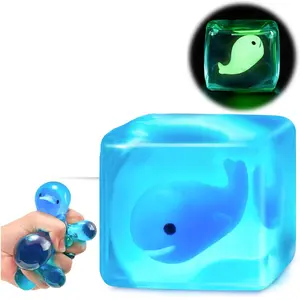Glow in the Dark Whale Squishy Fidget Toy, Sensory Stress Ball for Kids & Adults, Anxiety Relief, Easter Basket Stuffer, Autism Friendly