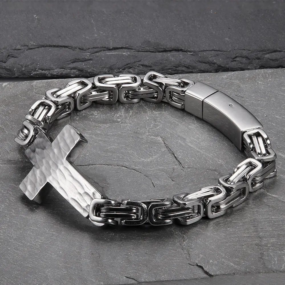 GTHIC Gothic Stainless Steel Emperor Round Cross Curved Stackable Bracelets for Adults - Trendy Stack Bangle, Men's Jewelry Accessory, Daily Wear, 18cm-19cm Wrist, 210mm*7mm, Elegant Packaging Box, Birthday Anniversary Gift