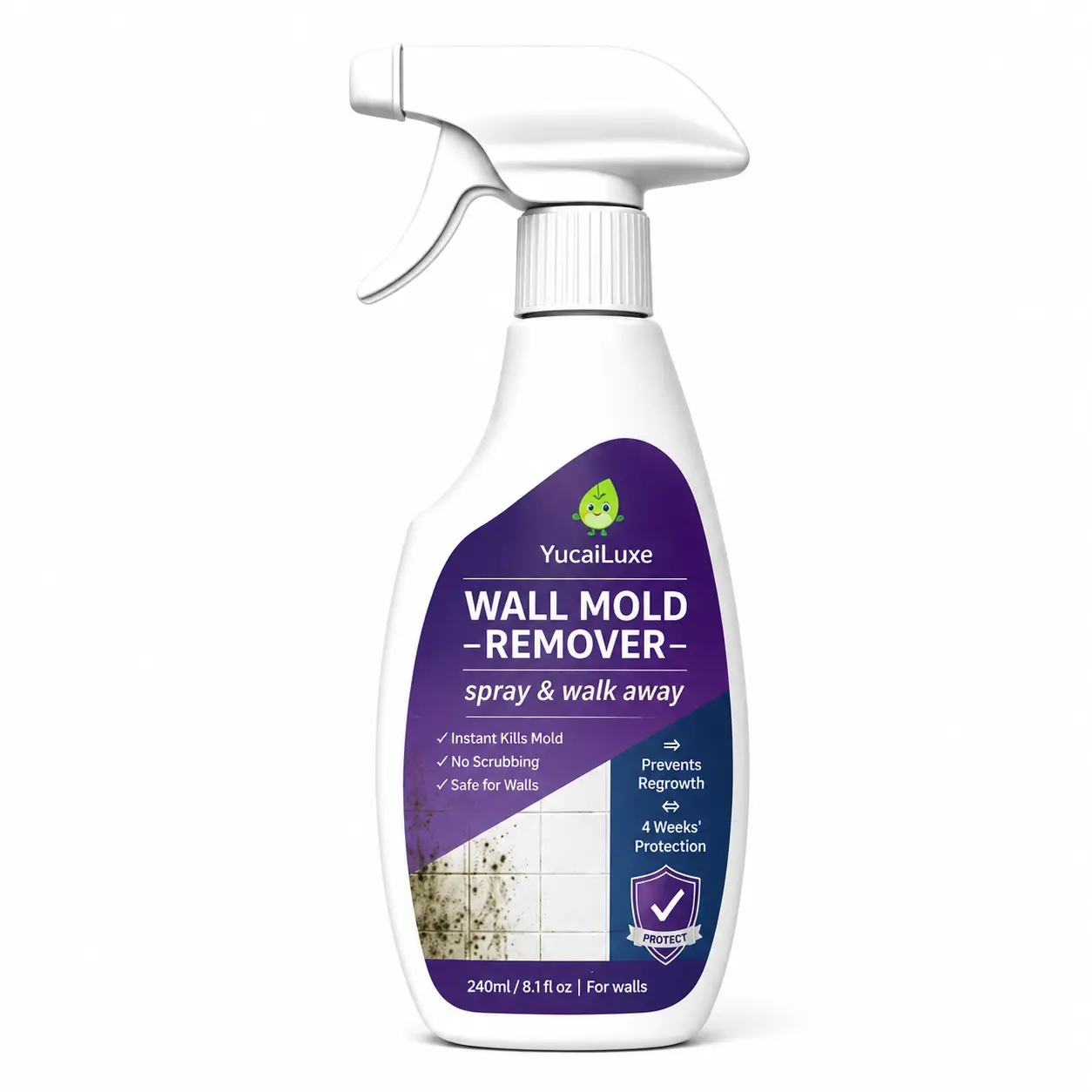 YucaiLuxe Wall Mold Remover Spray, 240ml No-Scrub Mildew Stain Cleaner, Spray & Walk Away Instant Killer, 4-Week Regrowth Prevention, Safe for Household Walls, Home Cleaning Products, Cleaning Liquid, Powerful Cleaning Solution