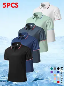 5-Pack Men’s Summer Business Polo Shirt – Smooth, Skin-Friendly Classic Turn-Down Collar for Office Commuting, Formal Occasions, and Casual Dates