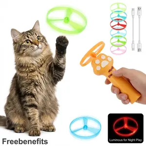 Cat Fetch Toy USB Rechargeable Flying Disc Launcher with 6 Flying Discs Portable Cat Interactive Toy for Outdoor and Indoor Use