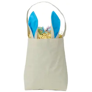 Lillian Vernon Blue Easter Basket Totes with Bunny Ears - Canvas 4" x 9" x 12", Boy's Blue Easter Basket Cotton Gifts