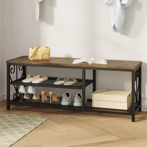 Vividwood Entryway Storage Bench with Shoe Rack, 47.2" Wide Hallway Bench with Seating, Rustic Wood Top & Metal Frame, 2-Tier Shoe Organizer for Entryway, Bedroom, or Living Room