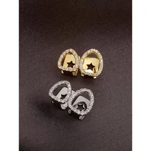 Double-piece hollowed-out star-shaped gold tooth braces set, hip-hop sparkling teeth accessory, unique Rap accessory Women, Tooth Gems