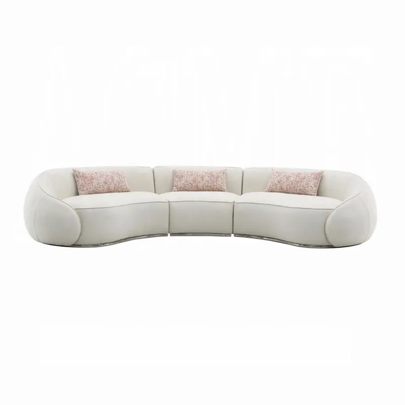 Sahara Curved Bouclé Sectional Sofa with 3 Pillows – Modern Luxury Design