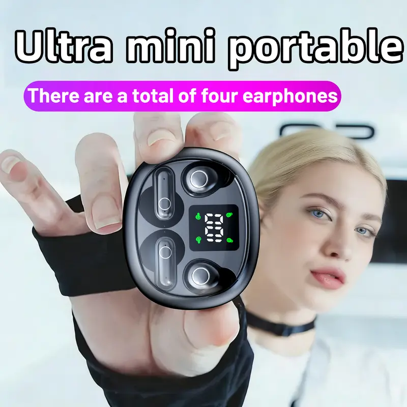2-in-1 Function Earphones Wireless Bluetooth Headset - Touch Control, Volume Adjustment, HD Hi-Res Audio, Digital Screen Display, Comfortable Fit, Type-C Compatible, iOS/Android Support, Sleep Aid, Calling, Work From Home Use