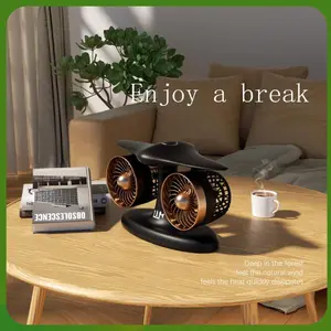 LAMJIE led  light  fan Dual Blade Portable Fan - 8000mAh 15 hours long life Multi-directional airflow + LED cool light illumination Office Home Quiet Fan