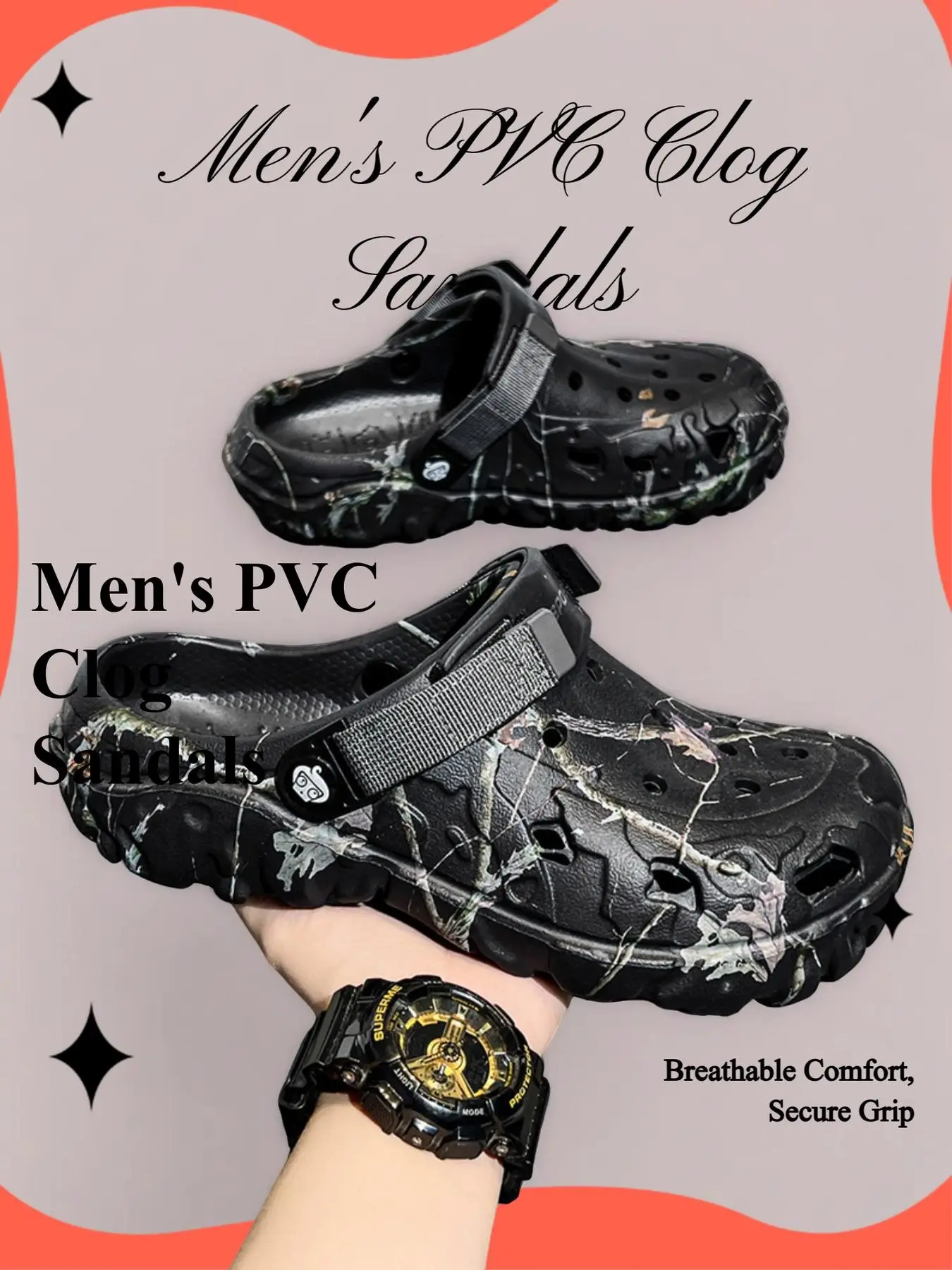Unisex Camo Clogs, Casual Beach Slippers, Couple Style with Adjustable Strap, Soft Non-Slip Sole, Breathable & Odor-Resistant for All Scenarios