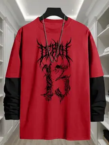 Men's Gothic Bold Edgy Style Number 13 Print Long Sleeve Tee, Casual Comfy Loose Round Neck T-shirt for Daily Wear, Fashion Men's Top for All Seasons