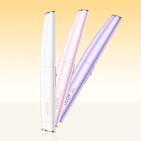 OLOV Women's Painless Electric Facial Hair Remover with Pivoting Head, Stainless Steel 2 Replaceable Peach-Trimming Blades, Smooth Removable Battery-Operated Groomer for Face, Bikini (White)