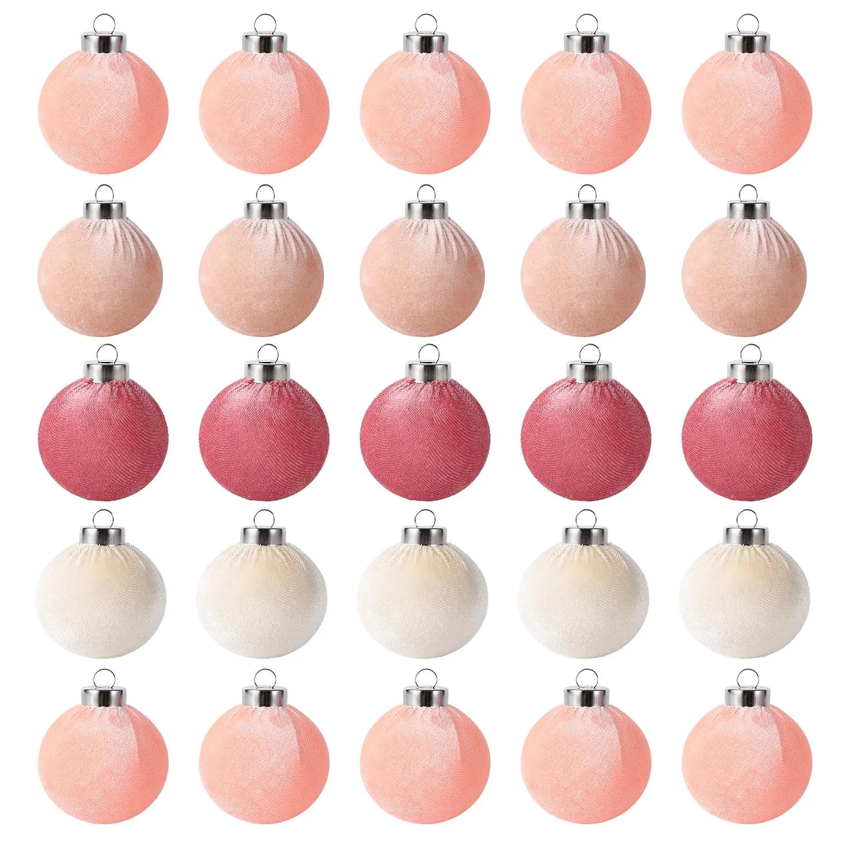 GARVEE 25-Pack Velvet Plastic Round Balls Christmas Tree Ornaments, 2.36in (6cm) Shatterproof Decorations for Home Holiday Party, White Pink