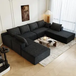 139.4" Modular Sectional Sofa Couch, Oversized U-Shaped Minimalist Couches with 2 Ottomans Chaise and 2 Middle Seats, Modern Deep Seat Cloud Plush Corduroy Sofas Set for Living Room, 8 Seater