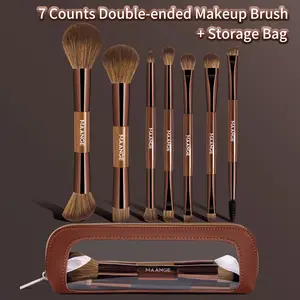 MAANGE 7pcs Double-ended Makeup Brush Set with Cosmetic Bag, Multifunctional Makeup Brushes, Foundation Brush, Blush Brush, Eyeshadow Brush, Eyebrow Brush, Travel Set, Makeup Accessories Gifts