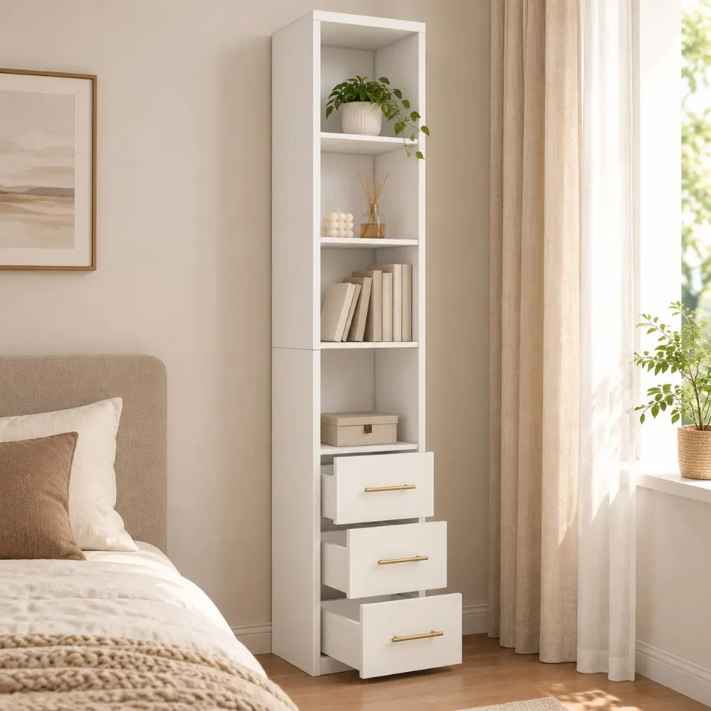 Littleox 15.75x85.04inch White Side Storage Cabinet With Three Drawers for Bedroom, Living Room, Bathroom