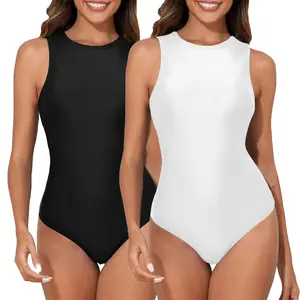 Women's Bodysuits, Seamless High Neck Sleeveless Bodysuit, Smooth Contoured Fit Tank Top