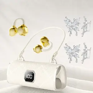 Fashion Clip-On Wireless Earbuds for Women Open Ear Bluetooth 5.4 Headphones LED Display HiFi Sound Comfortable Fit for Music Calls Travel with Free Butterfly Crystal Charm