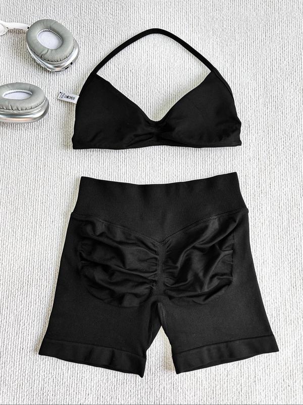 New Women's Sporty Yoga Set, High-Waist Tight-Fitting Shorts and Halter Top, Summer Fitness for Running and Gym, Gym Tights Clothes