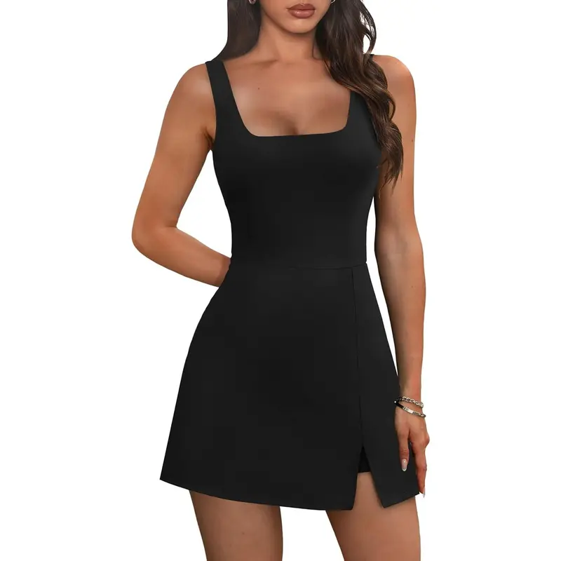 Athletic Dress for Women Mini U Neck Sleeveless Built in Shorts with Pockets Tennis Golf Graduation  Sports workout clothes  Black  for Sports Skort Casual  Tennis Workout Dress Tennis Dress with Shorts and Tie Front athletic  dress casual sportswear