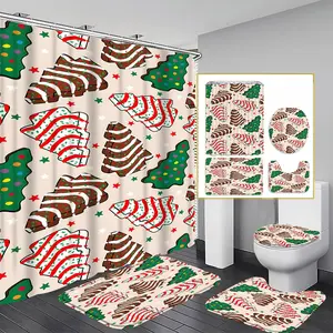 Holiday Christmas Theme Shower Curtain Sets, Colorful Independence Day Print, Drape Style, Size Options, Ideal for Home Decoration