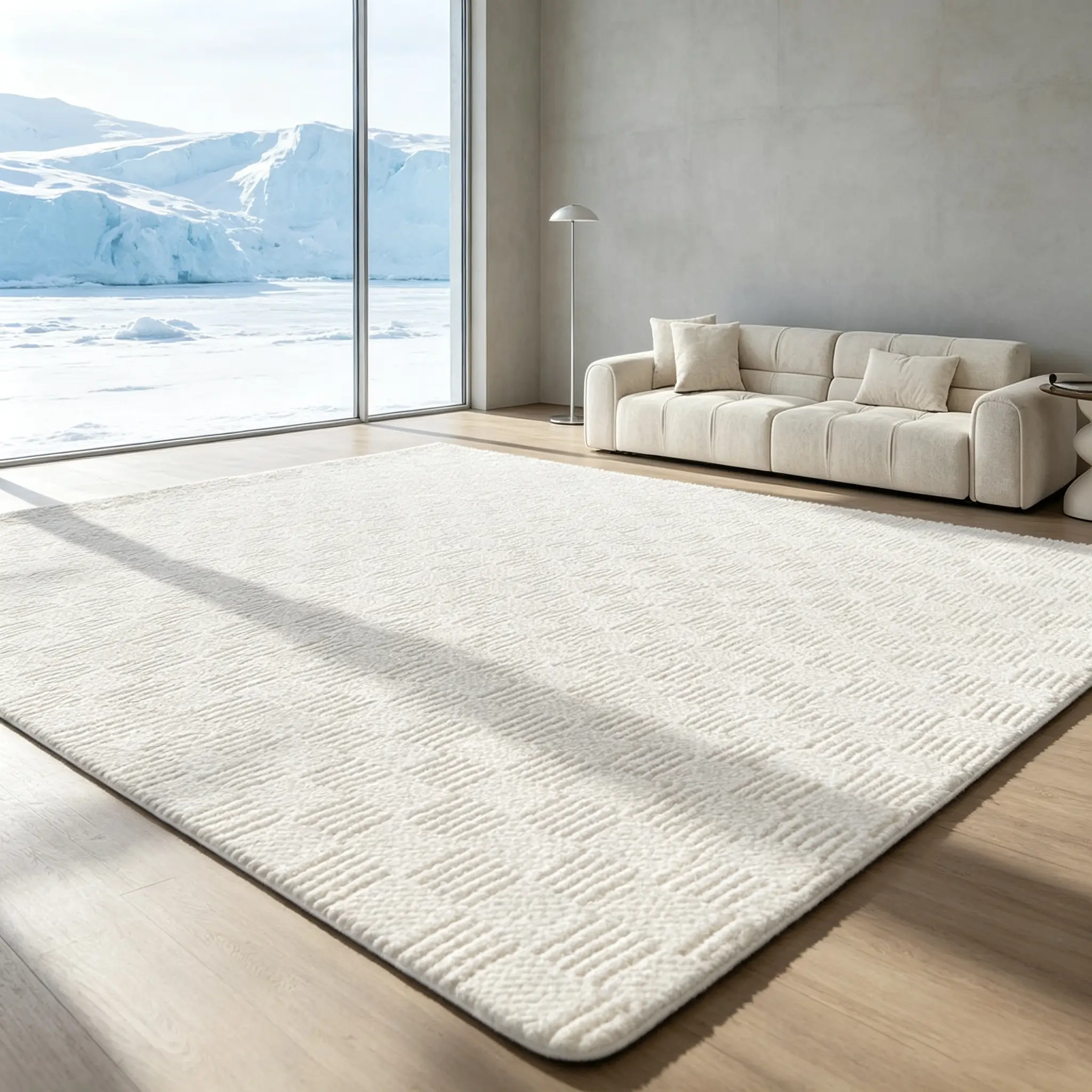 Aesthetic White Area Rug with Soft 3D Texture, High Pile Fluffy Carpet for Modern Living Spaces, Large Neutral Floor Rug for Bedroom Side of Bed, Dorm Room, Apartment Decor, Soft Touch, Durable Base