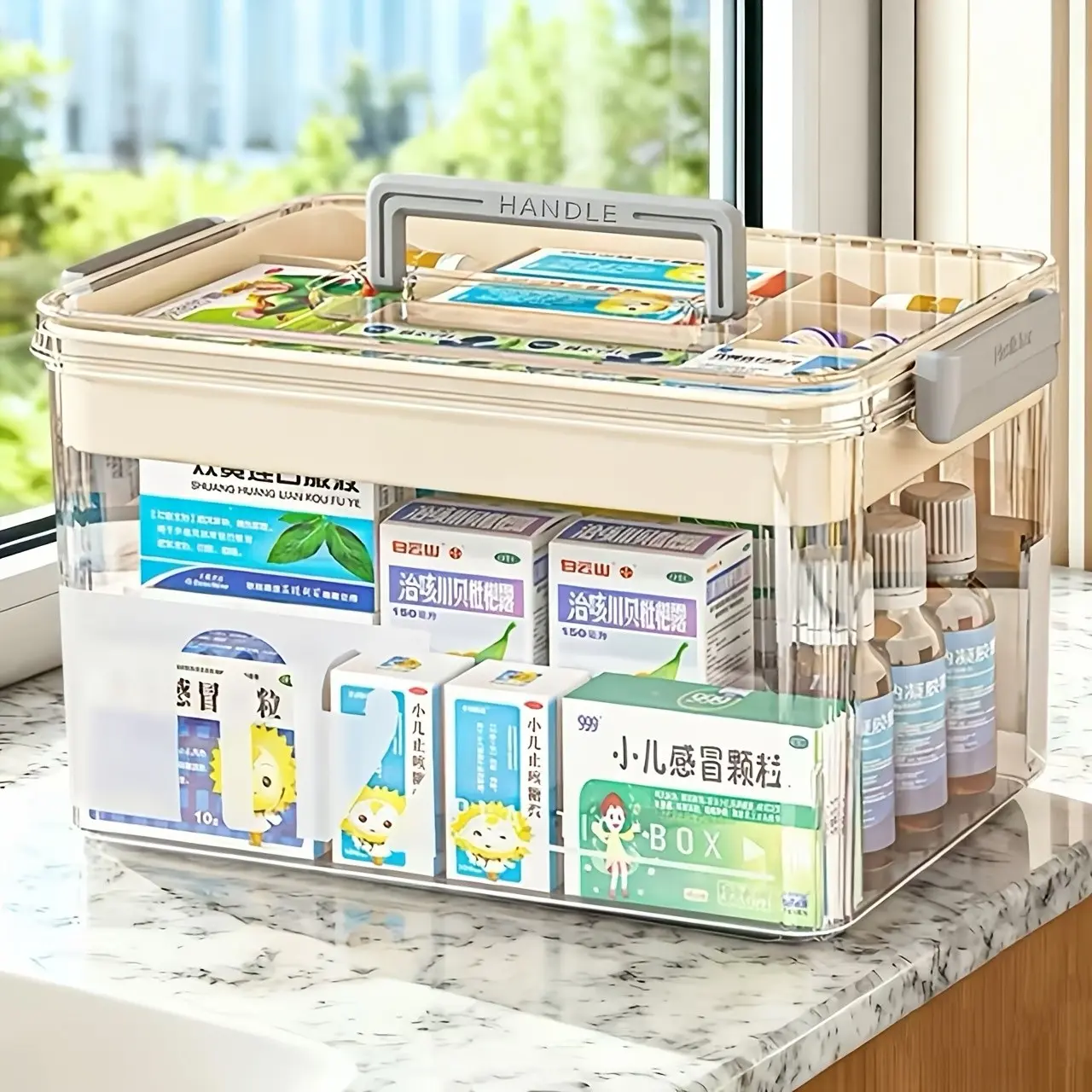Clear Transparent Medicine Storage Box with Handle, 1/2-Count Large-Capacity Plastic Pill Organizer, Portable Multipurpose Dustproof Storage Box Container Organizer, Household Home Organizer #GLOBAL PICKS