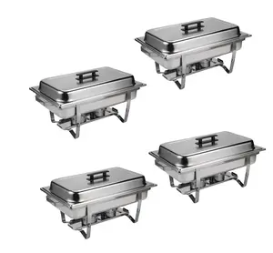 4-Set Stainless Steel Stackable Buffet Catering Plates & Trays, 9QT Capacity Kitchenware with Lids – Space-Saving Design for Home & Outdoor Use