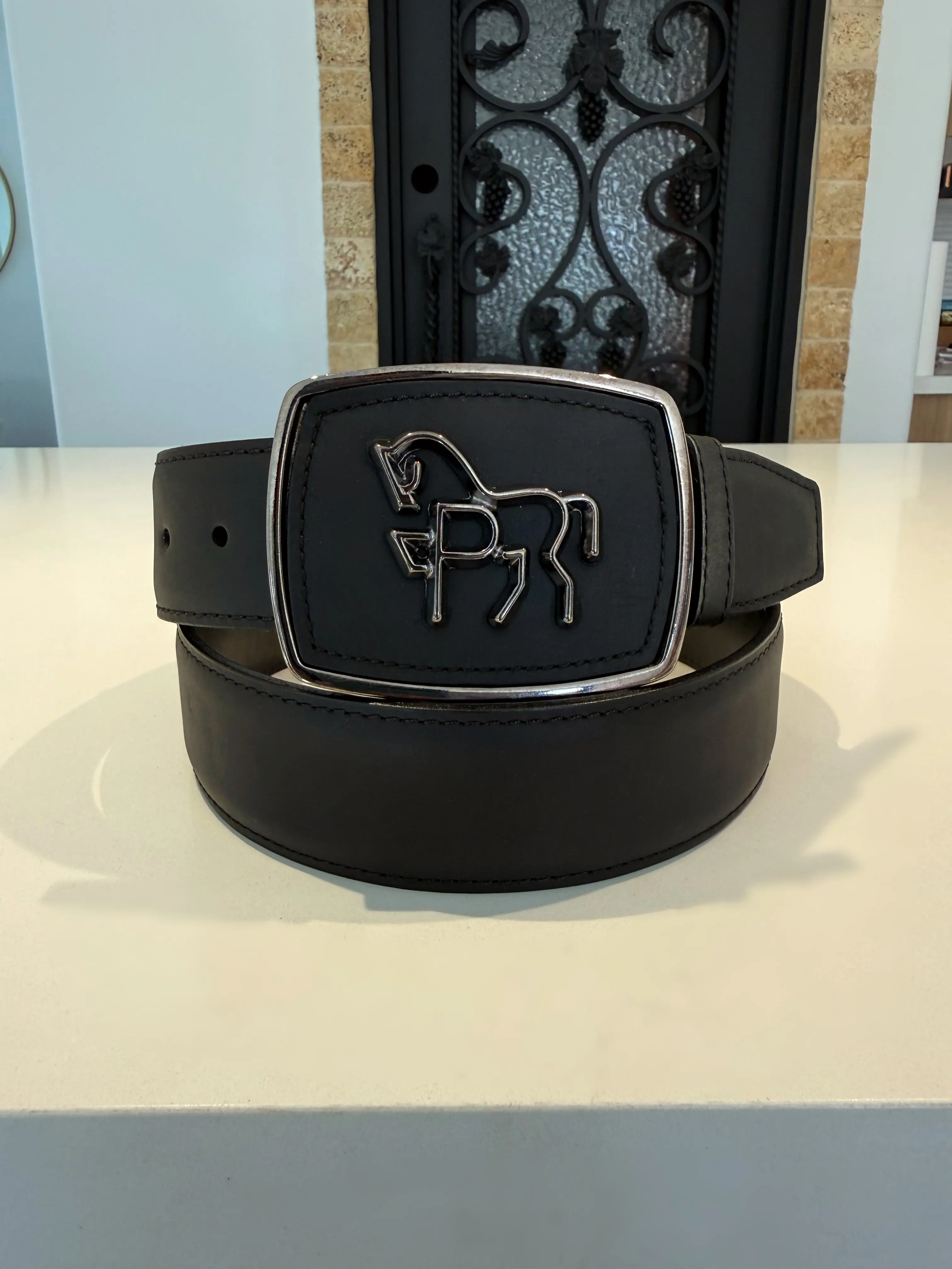 " POTRERITO " Men's Black Crazy Leather Belt