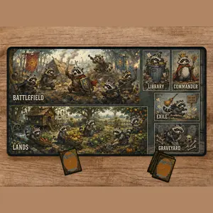 Raccoon Fantasy Life Playmat With Zones Funny MTG TCG Gaming Anime Desk Mat Trading Card Gaming Mat