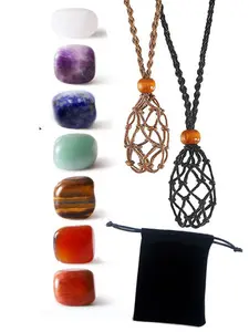 10 Piece Irregular Natural Stone DIY Net Bag Unique Crystal Design Necklace Set, Natural Stone Pendant, Unisex Energy Stone Yoga Stone Bedroom Decor Gift Bag
