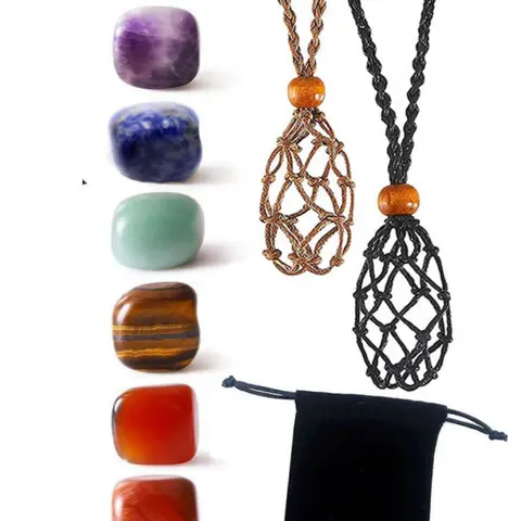 10 Piece Irregular Natural Stone DIY Net Bag Unique Crystal Design Necklace Set, Natural Stone Pendant, Unisex Energy Stone Yoga Stone Bedroom Decor Gift Bag, Decorative Necklace, Jewelry Necklace