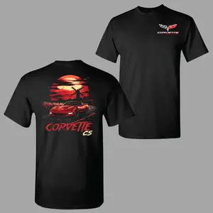 Corvette C5 T-Shirt, Sunset Muscle Car Graphic Tee 2 Sides with Corvette Logo and Bold Red Sports Car Design, Soft Cotton Blend Shirt, Automotive Lifestyle Apparel for Men & Women, Classic Car Enthusiast Gift, Streetwear, 2000s Outfits, Graphic Tee